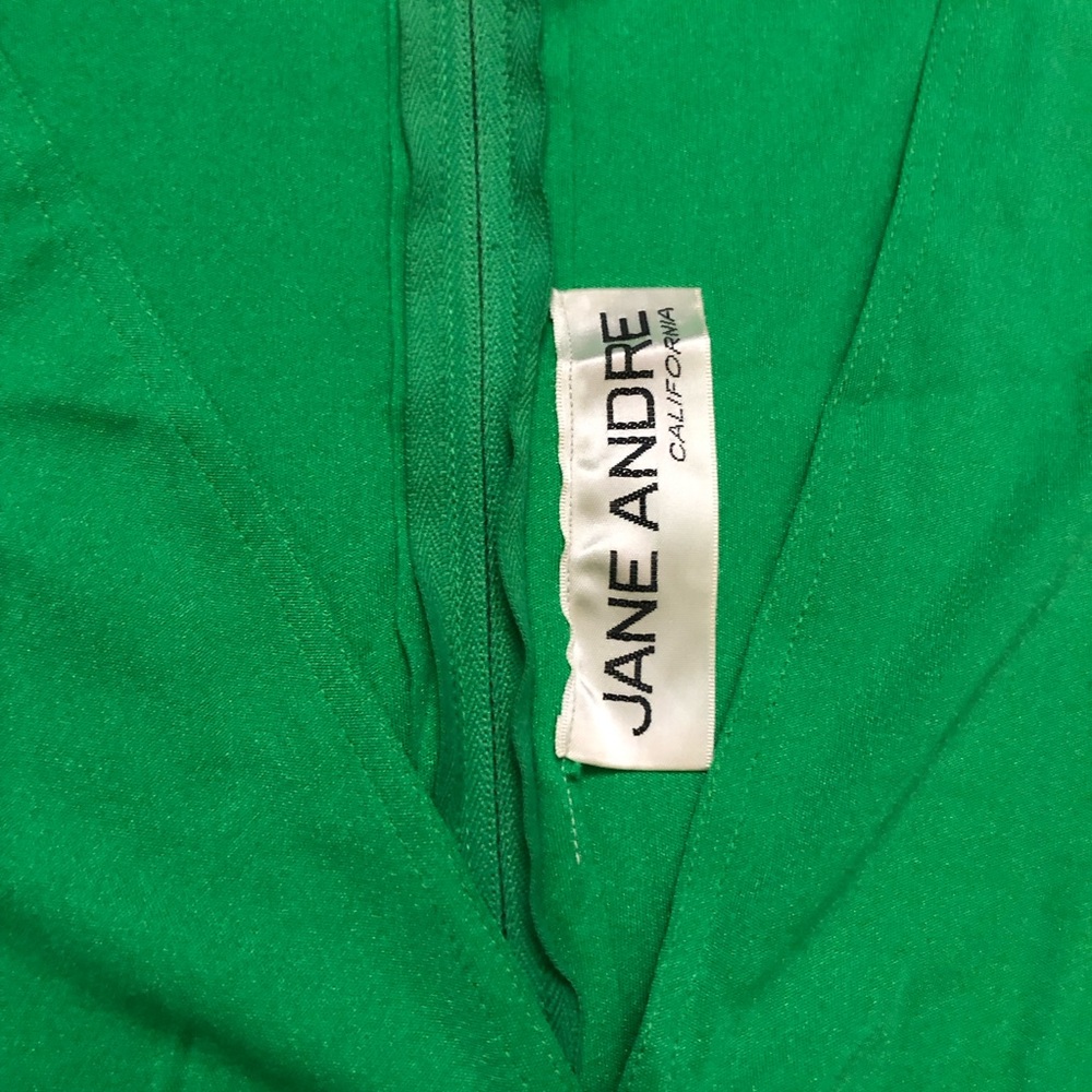 SOLD Vintage 70s 80s Jane Andre Elegant V-neck Jersey Long Sleeve Green Maxi 8 - Picture 7 of 13